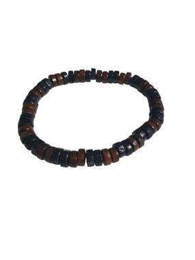 Wood Bead Stretch Bracelet Black Brown Handcrafted Rustic Jewelry Band Unisex